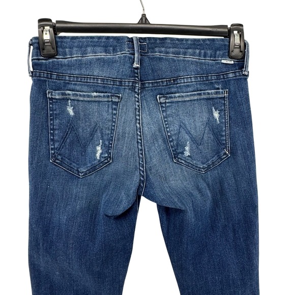 Mother The Looker Skinny Jeans Women 27 Dark Blue Distressed Denim Made in USA - Picture 4 of 11